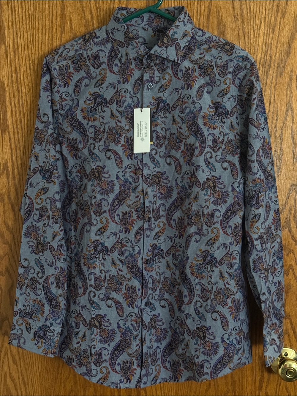 Tasso Elba Paisley Button Front Shirt Long Sleeves Blue Multicolor Men's Size M